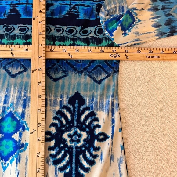 Chico's Top Womens 0 Small Blue Blouse Printed Tunic Heavily Beaded Scoop Neck - Picture 11 of 11